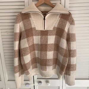 Faherty Saturday Pullover Alpaca Yak Blend Sweater Buffalo Plaid 1/4 Zip Women M